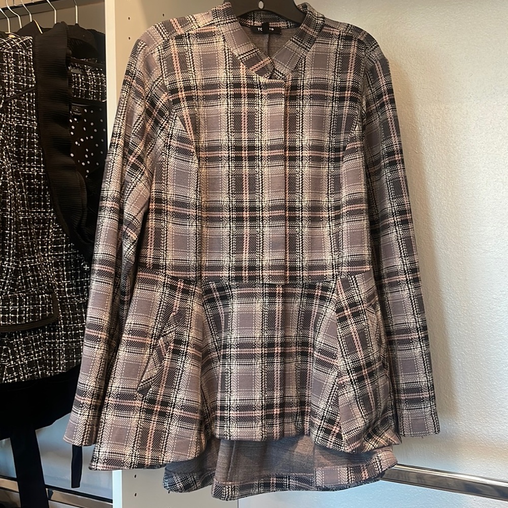 Torrid grey plaid with pink swing blazer